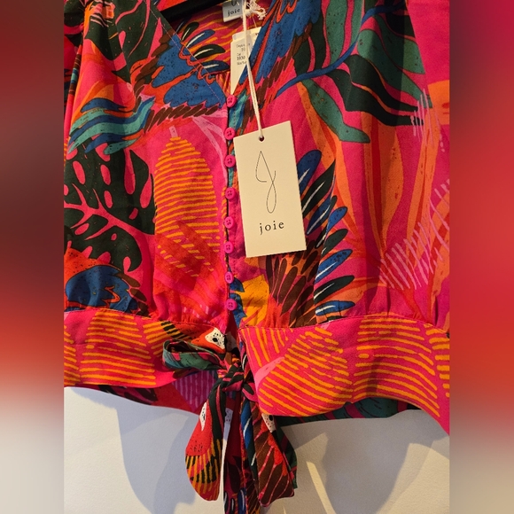 Joie Tropical Print Tie Front Blouse NWT Size Medium - Picture 4 of 9